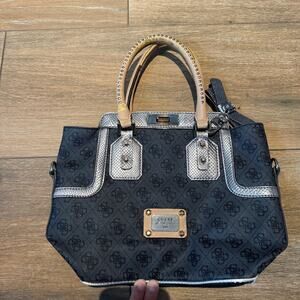 Guess Los Angeles Handbag Black/Sliver Purse  Designer Logo Bag